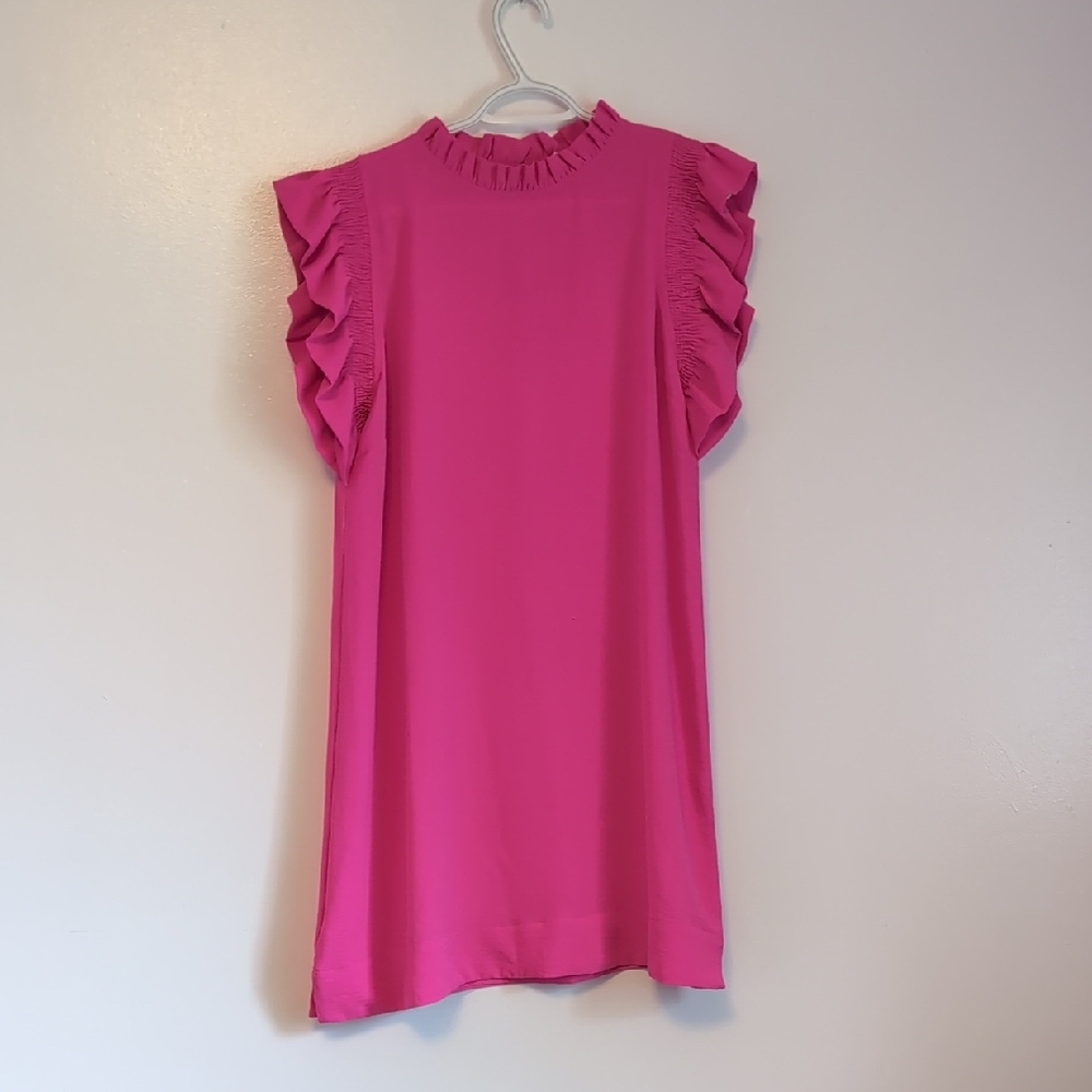 JODIFL Pink Ruffle Sleeve Midi Dress